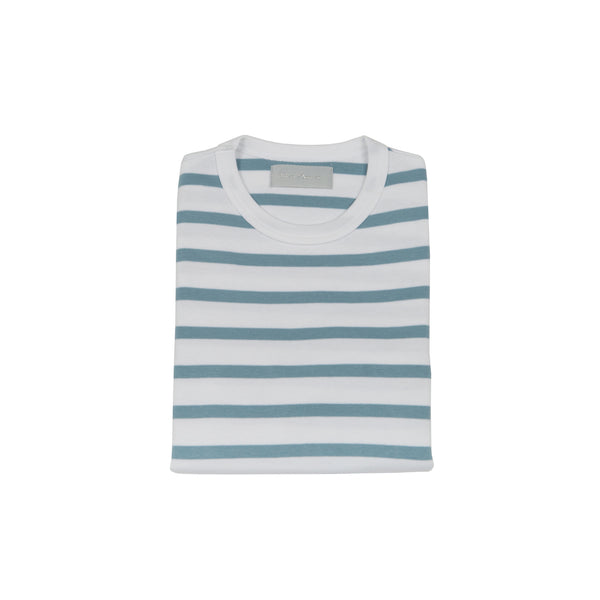 Ocean Blue & White Breton Striped T Shirt