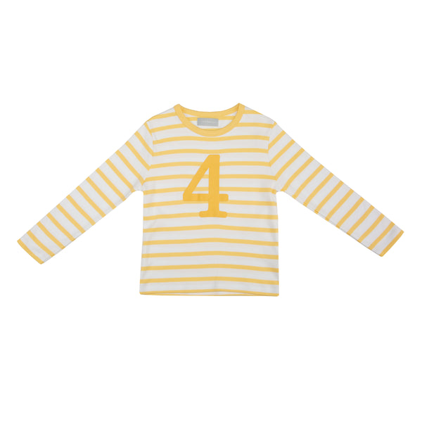 Buttercup & White Breton Striped Number 4 T Shirt