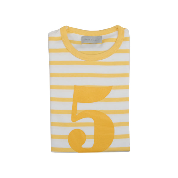 Buttercup & White Breton Striped Number 5 T Shirt