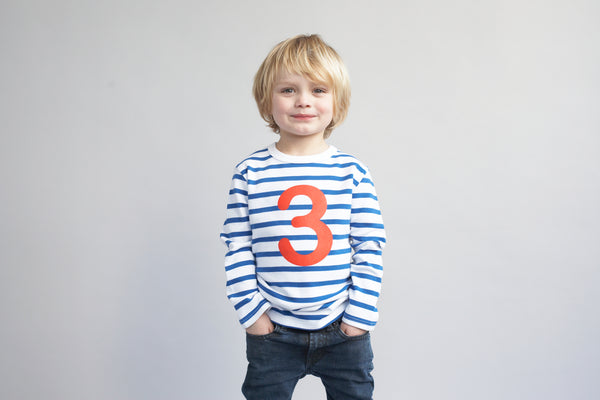 French Blue & White Breton Striped Number 3 T Shirt