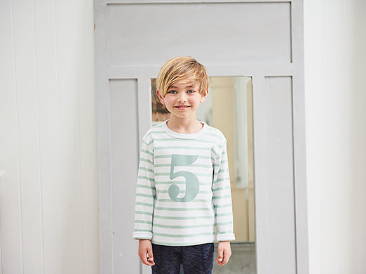Seafoam & White Breton Striped Number 5 T Shirt