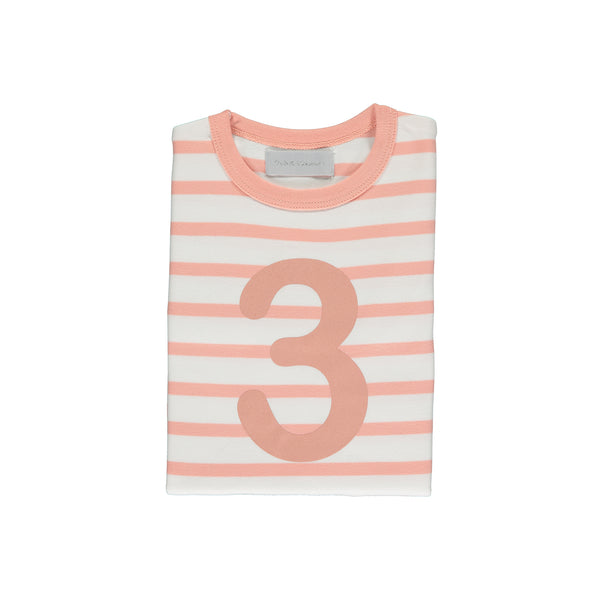 Shrimp & White Breton Striped Number 3 T Shirt