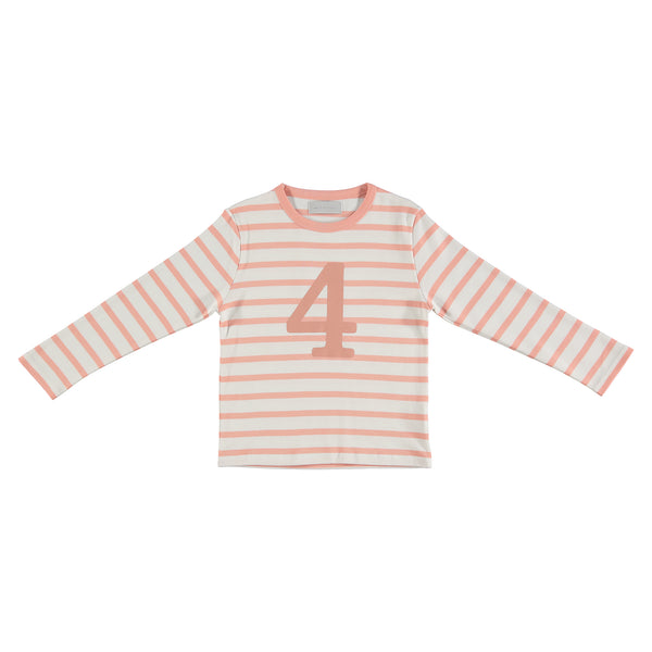 Shrimp & White Breton Striped Number 4 T Shirt