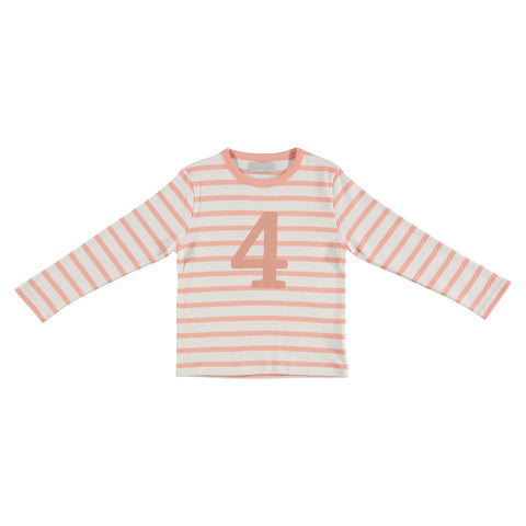 Shrimp & White Breton Striped Number 4 T Shirt