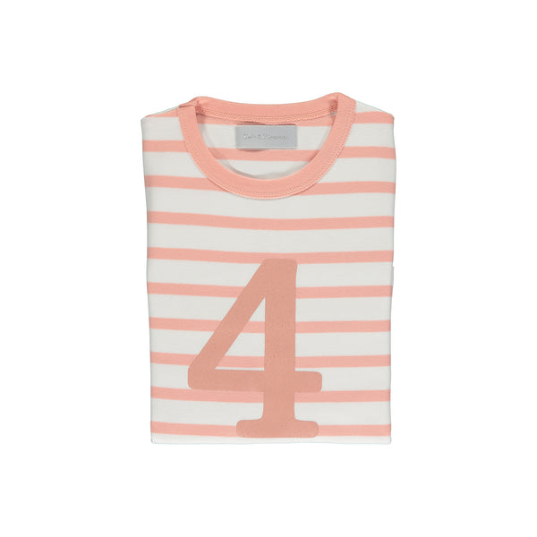 Shrimp & White Breton Striped Number 4 T Shirt
