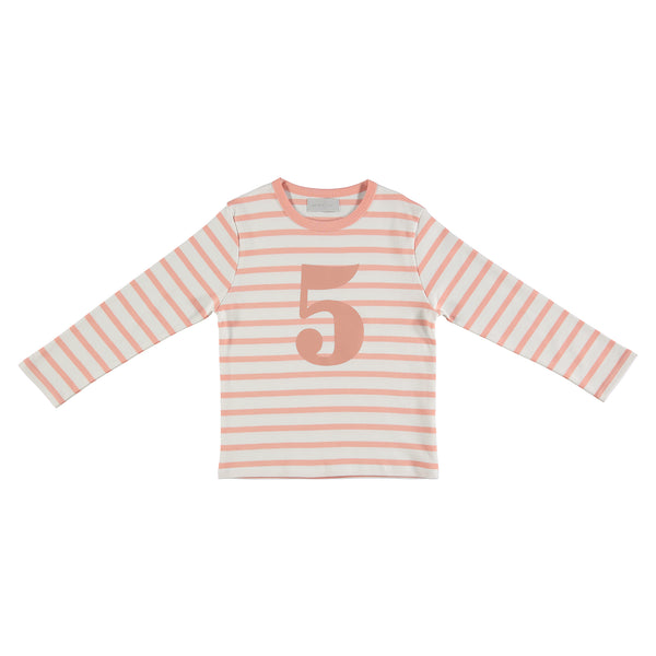 Shrimp & White Breton Striped Number 5 T Shirt