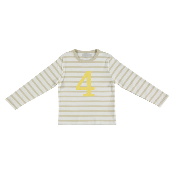 Sand & White Breton Striped Number 4 T Shirt