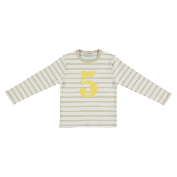 Sand & White Breton Striped Number 5 T Shirt