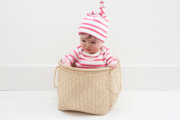 Coral Pink & White Breton Striped Hat