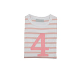 Dusty Pink & White Breton Striped Number 4 T Shirt