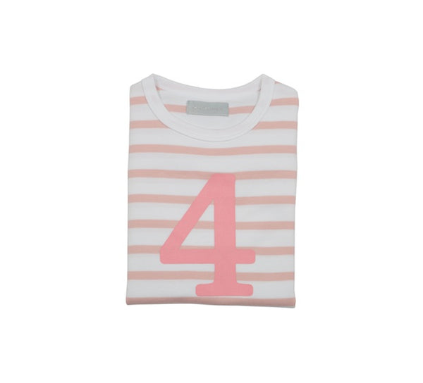 Dusty Pink & White Breton Striped Number 4 T Shirt