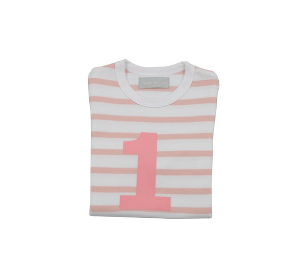 Dusty Pink & White Breton Striped Number 1 T Shirt