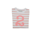 Dusty Pink & White Breton Striped Number 2 T Shirt