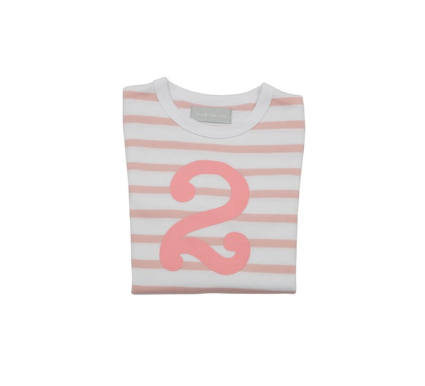 Dusty Pink & White Breton Striped Number 2 T Shirt