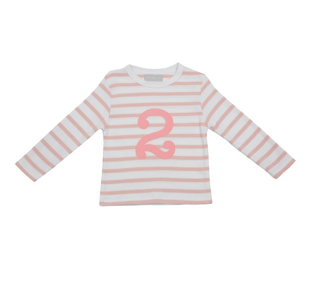 Dusty Pink & White Breton Striped Number 2 T Shirt