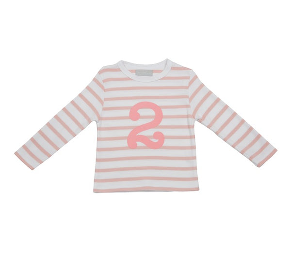 Dusty Pink & White Breton Striped Number 2 T Shirt