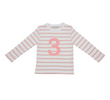 Dusty Pink & White Breton Striped Number 3 T Shirt