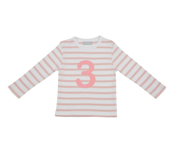 Dusty Pink & White Breton Striped Number 3 T Shirt