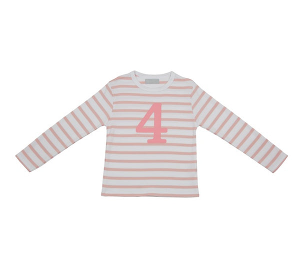 Dusty Pink & White Breton Striped Number 4 T Shirt