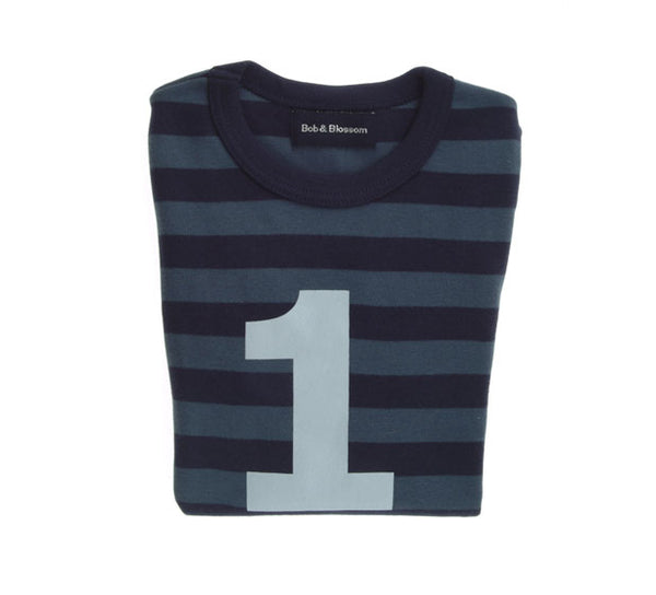 Vintage Blue & Navy Striped Number 1 T Shirt