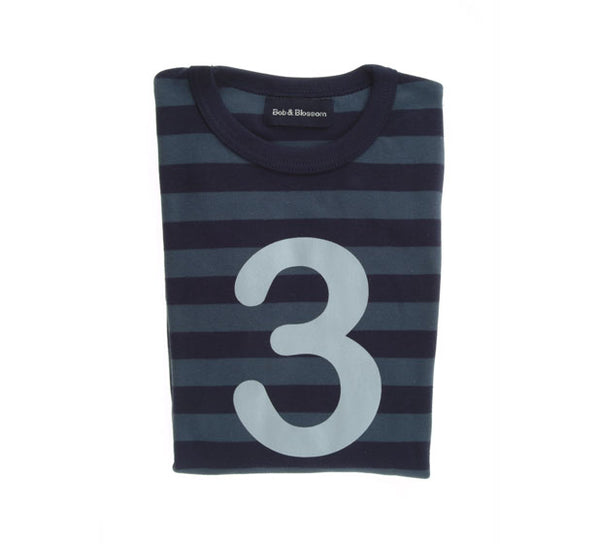 Vintage Blue & Navy Striped Number 3 T Shirt