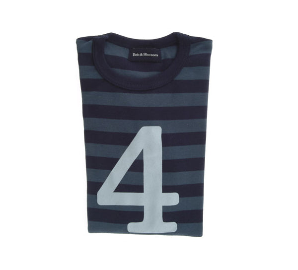 Vintage Blue & Navy Striped Number 4 T Shirt