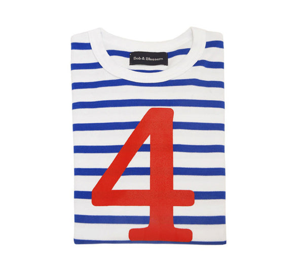 French Blue & White Breton Striped Number 4 T Shirt