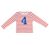 Red & White Breton Striped Number 4 T Shirt