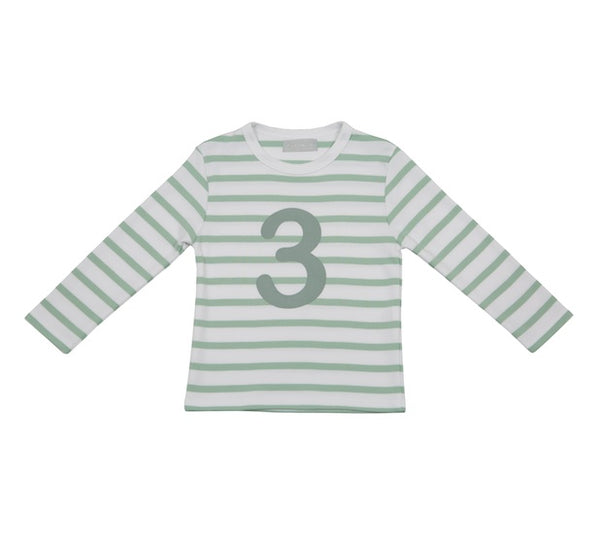 Seafoam & White Breton Striped Number 3 T Shirt