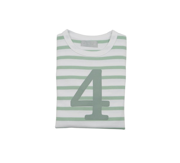 Seafoam & White Breton Striped Number 4 T Shirt