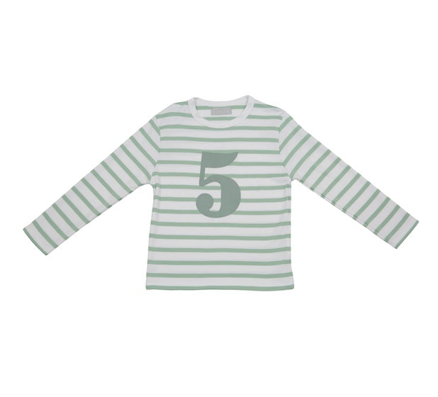 Seafoam & White Breton Striped Number 5 T Shirt Seafoam & White Breton Striped Number 5 T Shirt