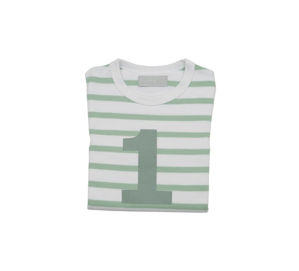 Seafoam & White Breton Striped Number 1 T Shirt