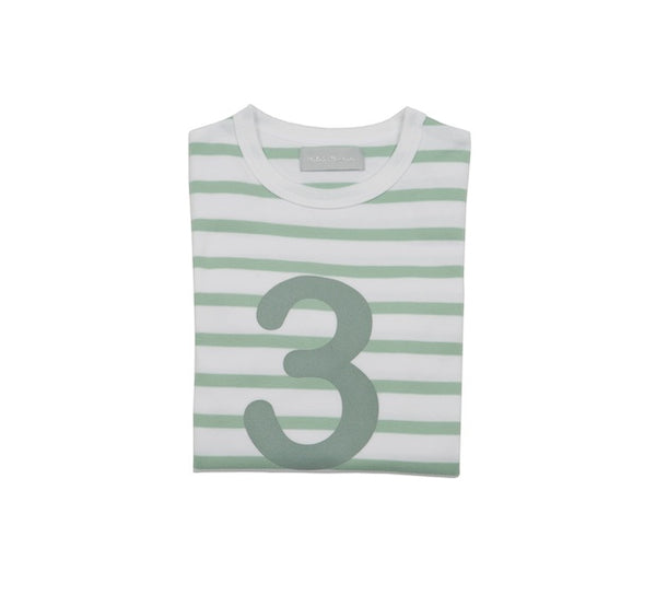 Seafoam & White Breton Striped Number 3 T Shirt