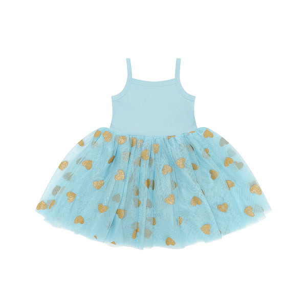 Duck Egg & Gold Glitter Heart Dress