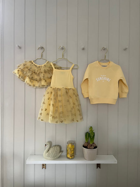 Lemon & Gold Glitter Heart Dress