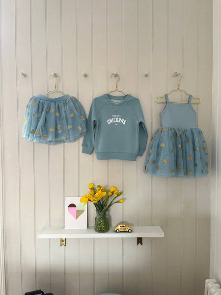 Duck Egg & Gold Glitter Heart Dress