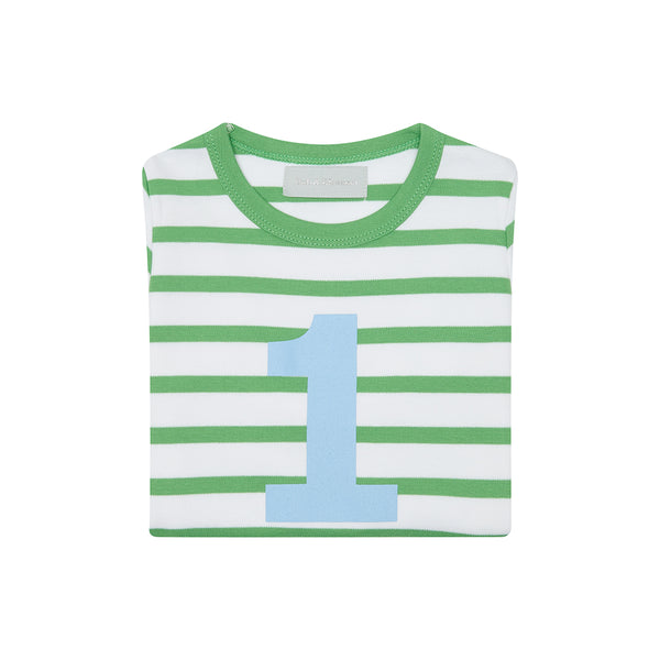 Grass Green & White Breton Striped Number 1 T Shirt