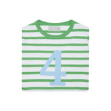Grass Green & White Breton Striped Number 4 T Shirt