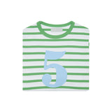Grass Green & White Breton Striped Number 5 T Shirt
