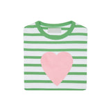 Grass Green & White Breton Striped Love Heart T Shirt