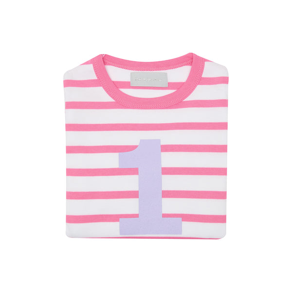 Hot Pink & White Breton Striped Number 1 T Shirt