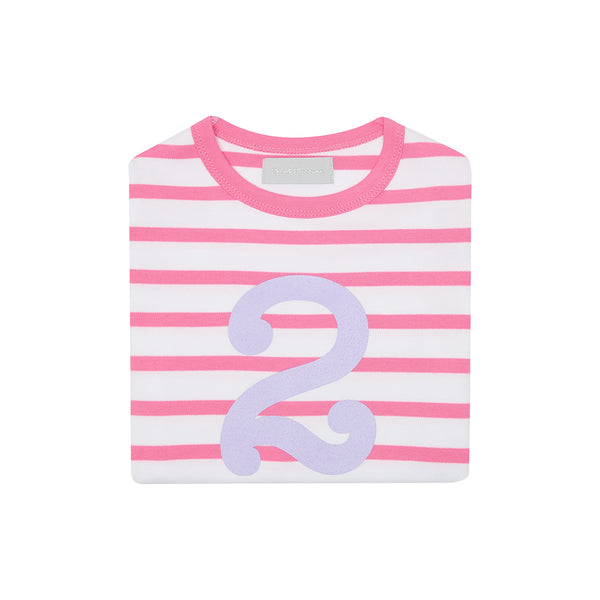 Hot Pink & White Breton Striped Number 2 T Shirt