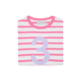 Hot Pink & White Breton Striped Number 3 T Shirt