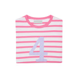 Hot Pink & White Breton Striped Number 4 T Shirt