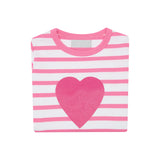Hot Pink & White Breton Striped Love Heart T Shirt