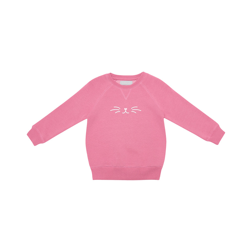 Pink Cat Face Print Women's Sweatshirt