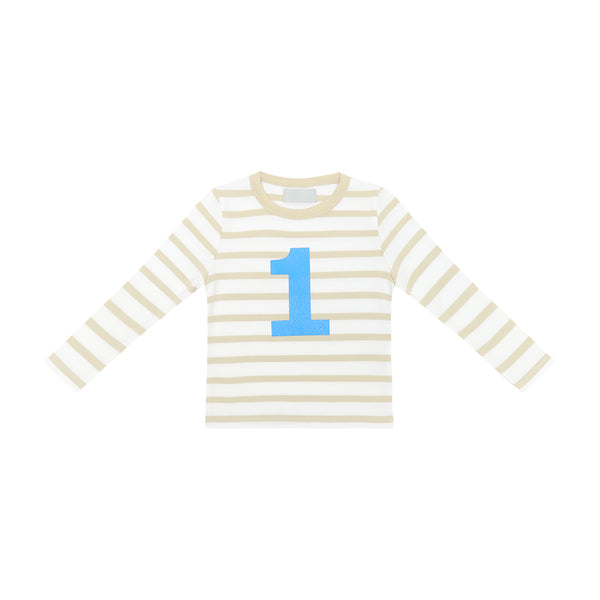 Sand & White Breton Striped Number 1 T Shirt (Sea Blue)