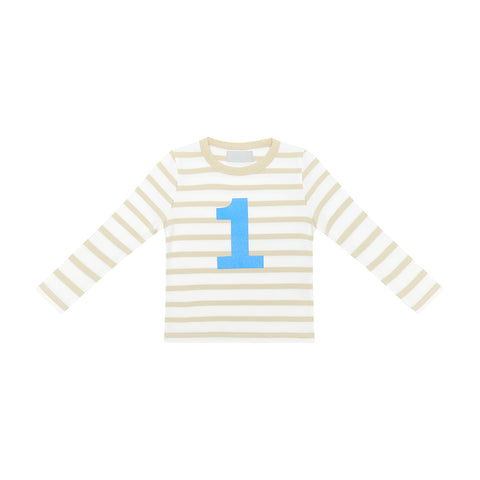 Sand & White Breton Striped Number 1 T Shirt (Sea Blue)