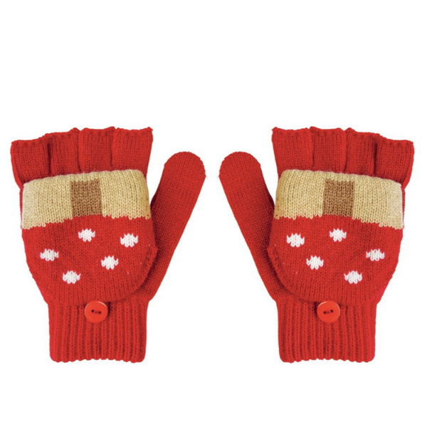Toadstool Knitted Gloves 7-10 Years