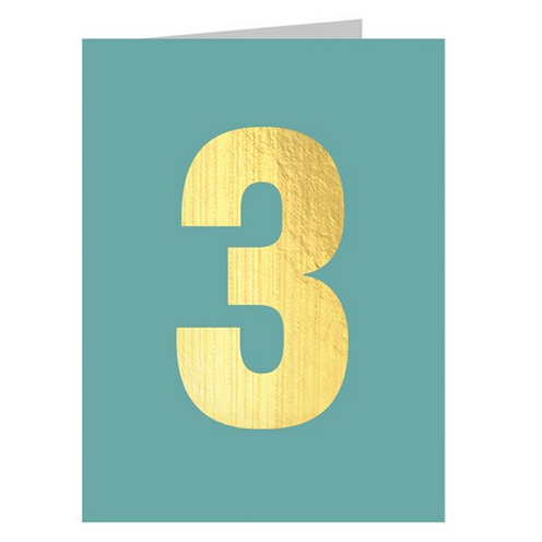 Mini Gold Foiled Number 3 Card - Turquoise